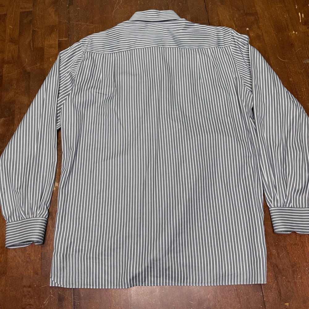 Ermenegildo Zegna Button Down Mens Large Grey Striped Long Sleeve Cotton Shirt - Picture 9 of 9